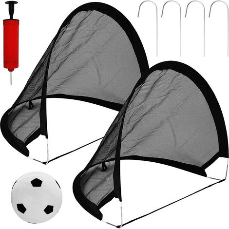 Set 2 Porte da Calcio Pop-Up Pieghevoli Bambini con Pallone e Custodia 120x86cm