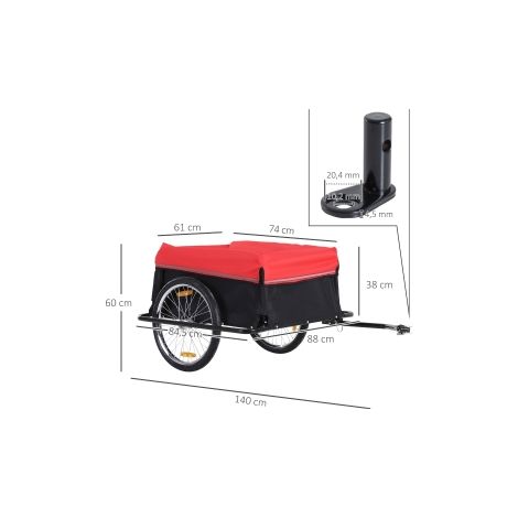 Remorque de charge, remorque de transport à 2 roues, remorque à vélo de charge, noir rouge, robuste et polyvalente pour randonnées à vélo (1/5)
