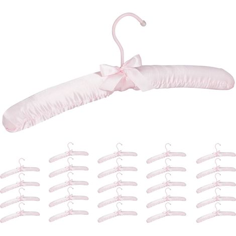 Pack de 25 Perchas Forradas de Raso con Lazo Decorativo, Madera-Tela-Metal, 38 cm de ancho, Rosa (1/5)