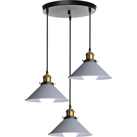 Plafonnier Rétro 3 Lumières Suspension Luminaire Industrielles 22CM Lustre Créatif Pour Salon Salle À Manger, Bar, Balcon, Gris (1/5)