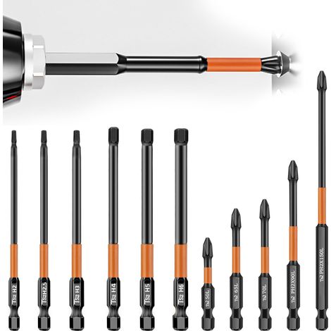 12 Pièces Embout long Visseuse, Acier à Outils Allié S2 Embouts Torx Embout Visseuse pour Perceuse Visseuse Coffret Embout Visseuse Coffret Tournevis (1/5)