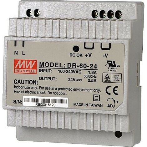 Meanwell alimentatore 24V 2,5A 60W da guida din usi generici - DR-60-24