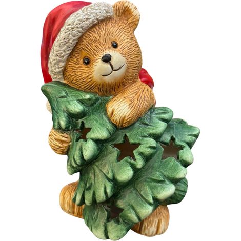 Dekofigur Weihnachtsbär mit Tanne 18 x 12 cm bunt