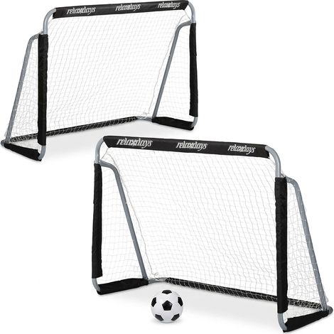 Relaxdays Football Goals, Set of 2, Garden Play Equipment, Kids & Adults, HWD 110 x 150 x 75 cm, Metal, Goalposts, Black (1/5)