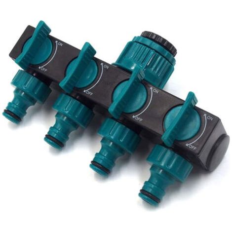 Connecteur de tuyau d'arrosage à quatre voies, adaptateur d'extension de robinet, adapté à l'arrosage de pelouse de légumes de serre de jardin (1/4)