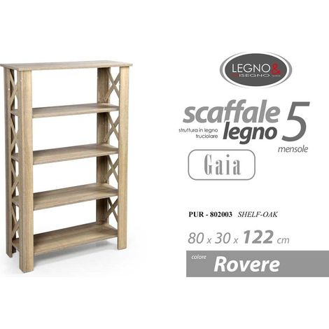 Estantería 4 estantes efecto rovere 80x30x122