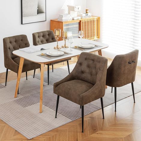 DYHOME Lot de 4 chaises de salle à manger avec pieds en métal noir, chaises de cuisine modernes avec dossier, chaises de salon/salle à manger,taupe (1/5)