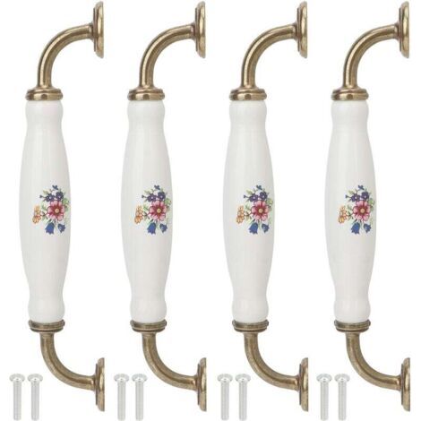 Ej.Life Lot de 4 poignées en céramique vintage blanc tiroir/commode/armoire tire poignée en alliage de zinc bouton de porte d'armoire de cuisine quincaillerie de meubles, espacement de 160 mm (1/4)