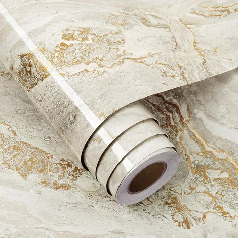 60CMx5M Papier Adhesif Marbre Beige et Or Rouleau Adhésif pour Table Salle de Bain Papier Peint Adhesif Effet Marbre Papiers Peints Adhésif Mural Salon Chambre Beige et Gris Credence Cuisine (1/5)