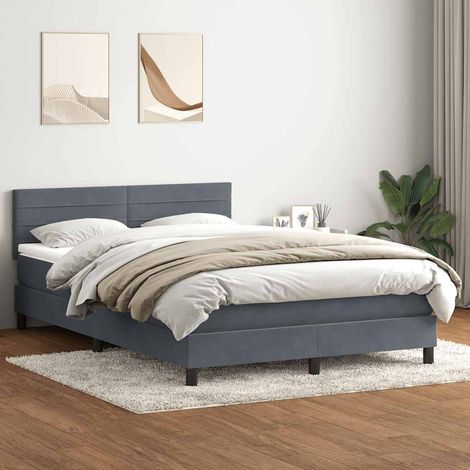 Cama box spring con colchón terciopelo gris oscuro 160x210 cm (1/5)