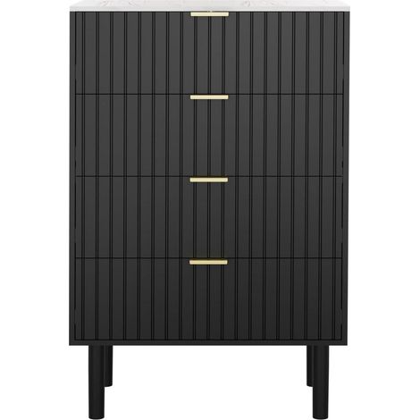 Kommode mit 4 Schubladen, schwarz, 60cm, Marmoroptik-Oberseite, schmal (1/5)