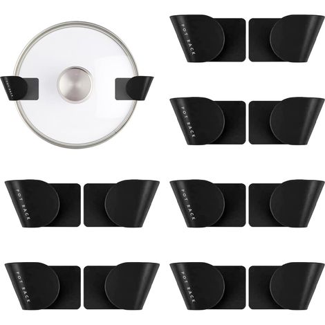 Organizador de tapas para ollas, 6 pares de soportes para tapas, soportes de pared para tapas, organizador de tapas para ollas de cocina (negro) (1/5)