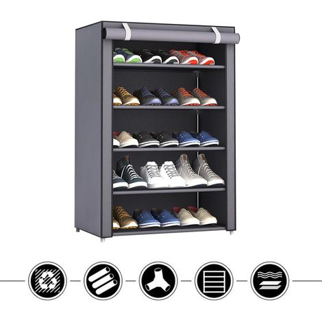 Armoire à chaussures avec housse anti-poussière, étagère de rangement combinée, 5 compartiments, gris argenté (1/5)