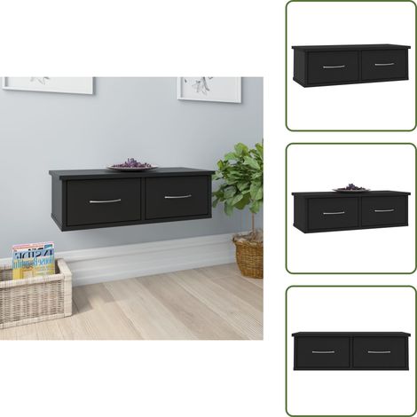 Étagère murale avec tiroirs noir 60x26x18,5cm Bois d'ingénierie - Etagere Murale - Étagère Tiroir - Rangement Mural - Bibliothèque Murale - Déco Murale (1/5)