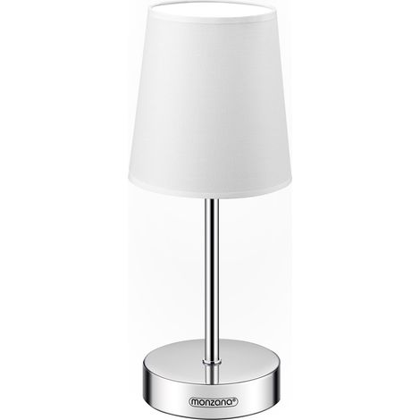 Monzana Bedside Lamp Chrome With Fabric Shade E14 15W Living Room Table Lamp Office Metal White (1/5)