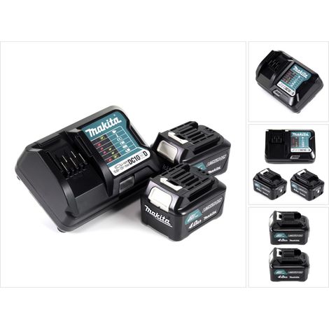 Kit de alimentación Makita de 12 V con 2 baterías BL1041B de 4,0 Ah + cargador DC10WD