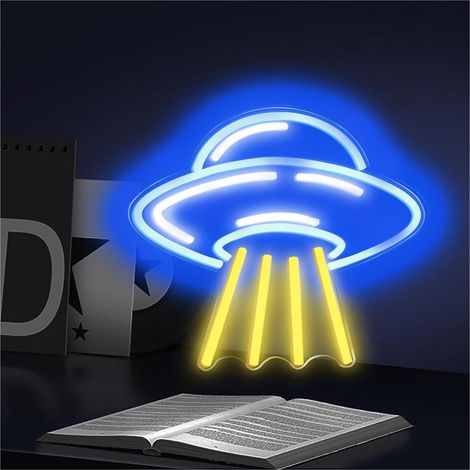 Signe néon ovni vaisseau spatial extraterrestre LED, panneaux lumineux muraux néon pour chambre à coucher, espace de jeu, décoration murale (1/5)