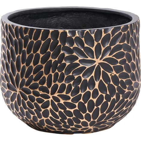 Vaso da fiori rotondo moderno per interni ed esterni in MgO scanalato nero Ventina (1/5)