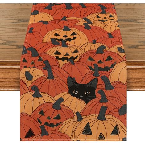 Runner Tavola Halloween Gatto Zucche Arancione 40x180 cm (1/5)
