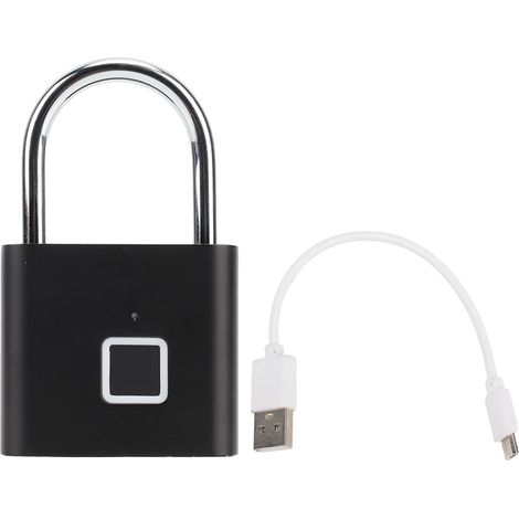 Cadenas à empreintes digitales 0,5 S Déverrouiller étanche Tenir 10 empreintes digitales Interface USB Empreinte digitale avec lumière 3 couleurs pour bagages Noir