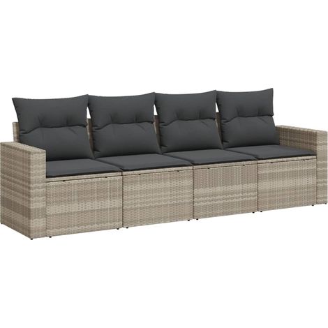 Salon de jardin avec rangements ensemble canapé modulable résine tressée gris clair 4 pièces (1/5)