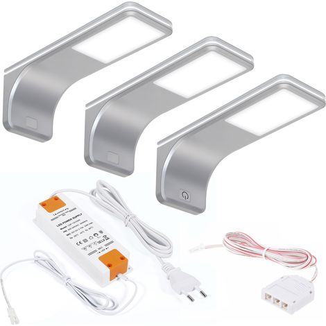 3er SET SOTECH LED Unterbauleuchten VIOLA 4000K neutralweiß (12V 3,5W 160 x 55 x 60,5 mm) inkl. Trafo und Touch Dimmer / Anschlußfertiges Plug & Play Set