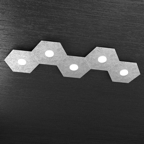 Plafoniera Moderna Hexagon Metallo Foglia Argento 5 Luci Led 12X5W (1/5)