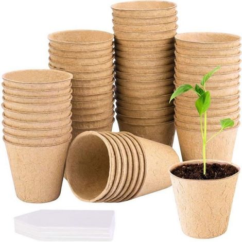 50 Pièces Pot de Semis Biodegradable, pour semis d’herbes, de fleurs, de légumes, avec étiquettes pour plantes (1/3)