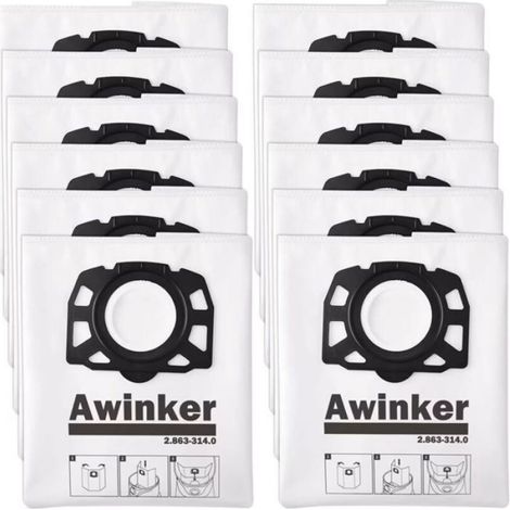 Sac Filtrant Pour Aspirateur Humide Et Sec - Non Tissé 5 Couches - Compatible KFI 357 MV 3 WD 2 Plus WD 3 SE 4001 - Lot De 15 (1/4)