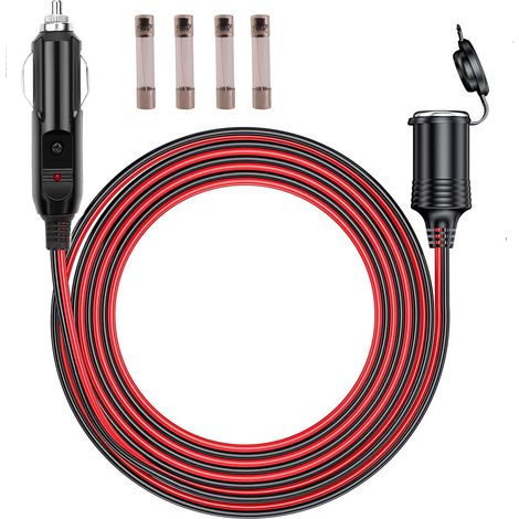 3.0M Rallonge Prise Allume-Cigare 12V-24V allume cigare prise 16 AWG avec Fusible 15A, DC Adaptateur Câble D'extension Alimentation,pour Lecteur MP3/MP4 Téléphone mobile Tablette