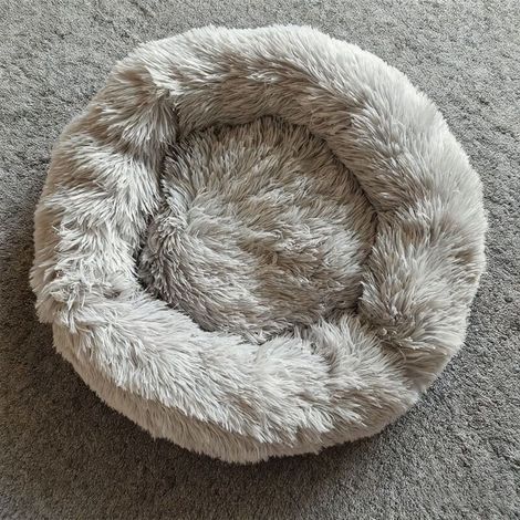 Panier Chien Panier Chat Rond, Coussin Chien en Peluche, lit Moelleux pour chien Donut, Tapis lavables pour chiens, Panier Anti-Anxiété pour Chien Petit Moyen Taille, Gris Clair, 40CM (1/5)