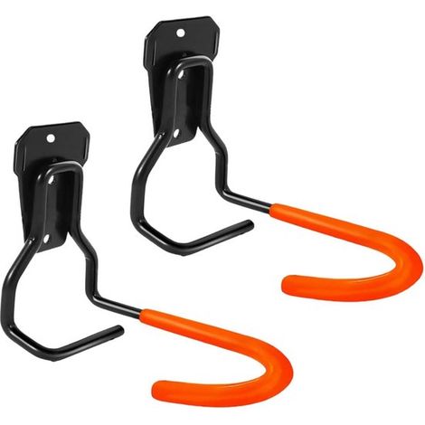 Juego de 2 ganchos para bicicletas, soportes de hierro para bicicletas, robustos soportes de pared en forma de L para bicicletas, color naranja (1/5)