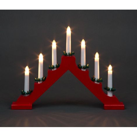 Wooden Candle Bridge Light 7 Bulb Window Xmas Christmas Decoration Arch Decor Red (1/5)