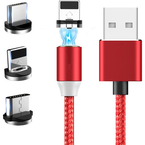 Cable de datos magnético de 2 m de longitud, función de carga rápida USB, cable de carga multifunción 3 en 1 para teléfonos móviles, compatible con conectores Micro-USB y Tipo-C, con indicador LED. (1/5)