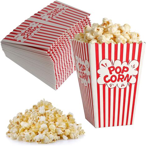 32 Pièces Sachet Pop Corn Petits, Rayés Rouge et Blanc Boite Pop Corn, Style Rétro Papier Résistant à L'huile Popcorn Gobelets pour Cinéma, Snacks de Fête, Bonbons (1/5)