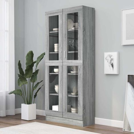 Armoire à vitrine-Meuble de rangement vitré Sonoma gris 82,5x30,5x185cm Bois ingénierie 455841 (1/5)