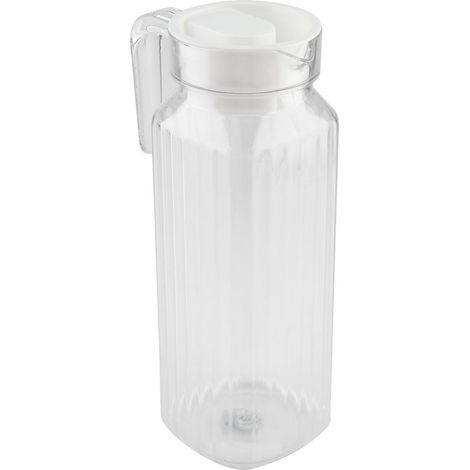 Bouteille à jus transparente en acrylique de 1100 ml, rayée, avec couvercle, idéale pour les bars et la maison. Parfaite pour l'eau, les jus frais et les boissons glacées. (1/5)