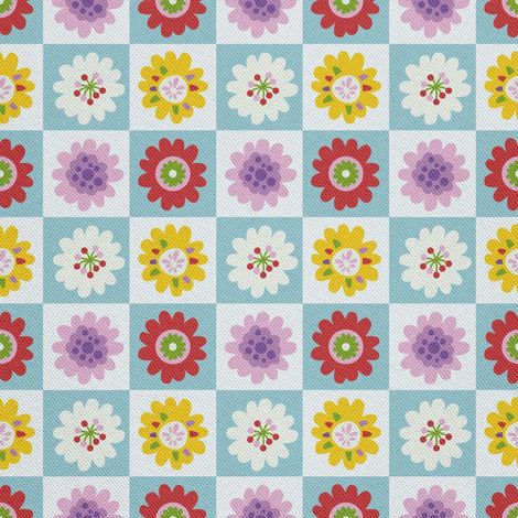 Outdoor dekostoffe oxford - Motiv Retro-Blumen auf Quadraten I DX443 (1/5)