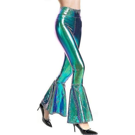 Damen-Schlaghose, Meerjungfrauenhose mit weitem Bein, Metallic-Hippiehose Xinmu-L-Laserblau (1/4)