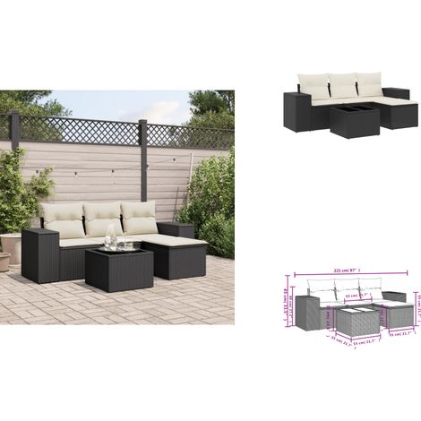 Salon de jardin 5 pcs avec coussins noir résine tressée - Ensemble Salon De Jardin - Meuble De Jardin - Résine Tressée - Rotin Synthétique - Mobilier Extérieur (1/3)