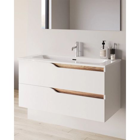 Exagonshop Mobile bagno 100x46 bianco lucido con lavabo Gaia