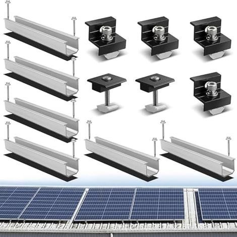 Kit de support de panneau solaire avec pince d'extrémité : support de panneau solaire PV avec rails profilés en aluminium de 12 cm et pince de 30 à 35 mm d'épaisseur réglable pour toit plat (1/5)