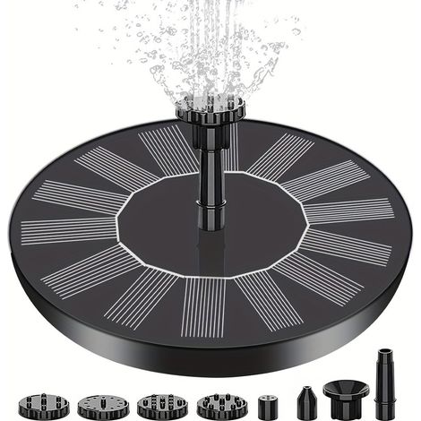 Solarbrunnen, Solarbrunnenpumpe für Vogeltränke, 1,5-W-Solarbrunnen mit 6 Düsen und Ständer, Solar-Vogeltränkenbrunnen für den Außenbereich, Aquarien, Gärten, Teiche, Pools und Fischbecken, Solarwasse