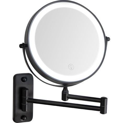 Espejo de maquillaje de pared de 8 pulgadas, aumento de 1X/5X, recargable, iluminación ajustable de 3 colores (negro) (1/5)