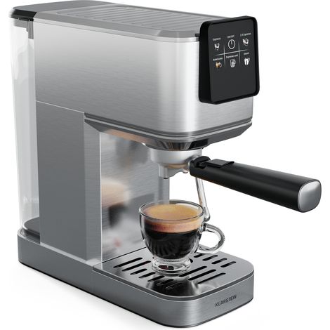 Klarstein SteelPresso Slim Touch Espresso Machine  20-Bar, 1350W, with Milk Frother, Compact Design, 1.2L Water Tank, Stainless Steel, Touch Display, Barista Quality