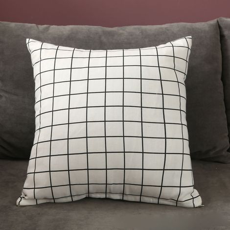 Taie d'oreiller lin blanc à carreaux nordique 45x45 pour canapé, coussin déco salon, housse textile quotidienne (1/5)