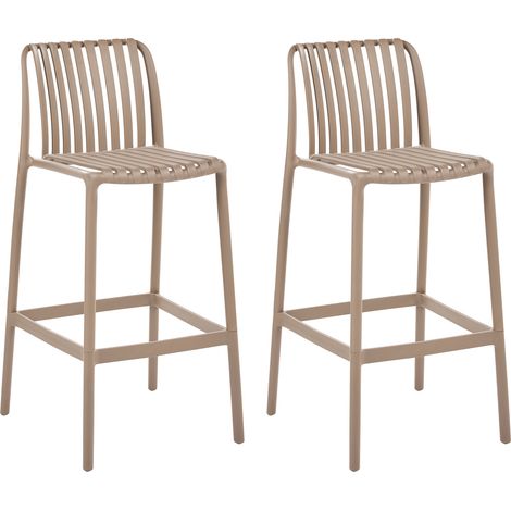 Conjunto de 2 sillas de bar para interior exterior modernas de plástico diseño sin reposabrazos marrón claro Ariccia (1/5)