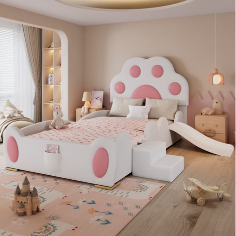 lit enfant couchage ludique 90x200 avec toboggan PU OKMYHOME (1/5)