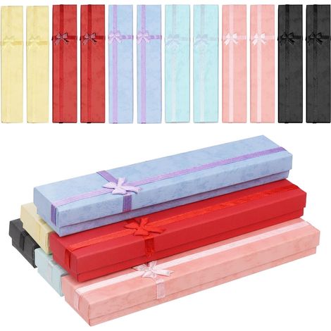 Caja de regalo de 24 piezas, 6 colores, 20 x 4 x 2 cm - Caja de regalo para joyería con tapa y lazo decorativo, embalaje para pulseras y collares, caja de regalo a granel (1/5)