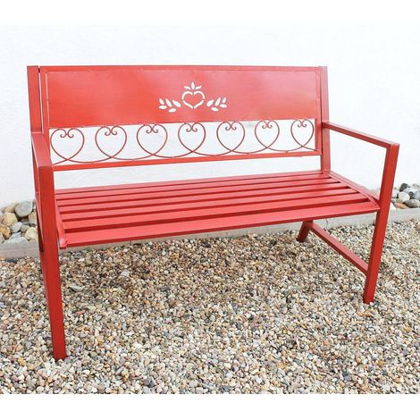 DanDiBo Gartenbank Metall Wetterfest Rot 120 cm 2 Sitzer Sitzbank Passion 121495 Eisen Blumenbank Garten